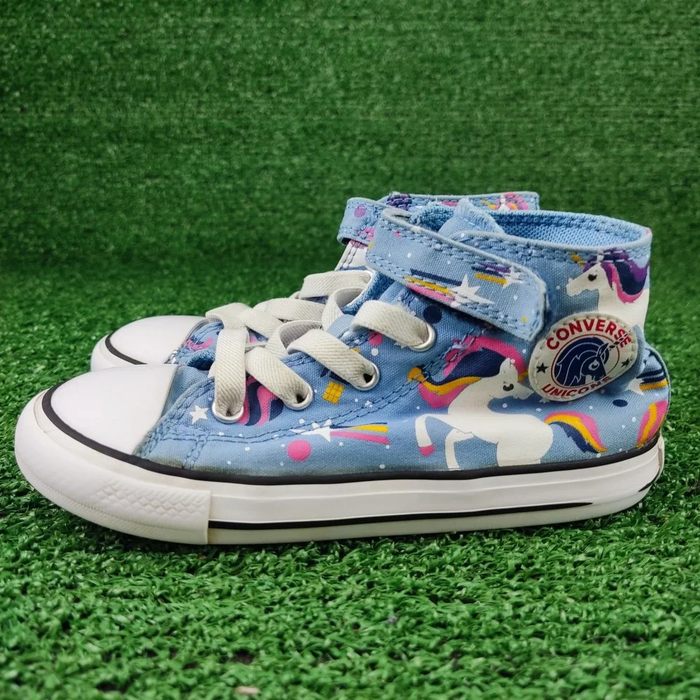 Converse Sneakers Kids 10 Blue Chuck Taylor All Star Unicorn High Top Hook Loop